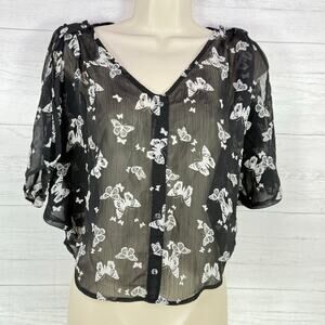 VTG Candie's Y2k xs women black sheer butterfly blouse whimsygoth fairy grunge